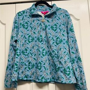 Lilly Pulitzer Finn Terry Half-Zip Pullover - Spot On Leopard Print - Small